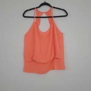 Naked Zebra Peachy Orange Silky Flowy Cut Out Woven Tank Top Blouse